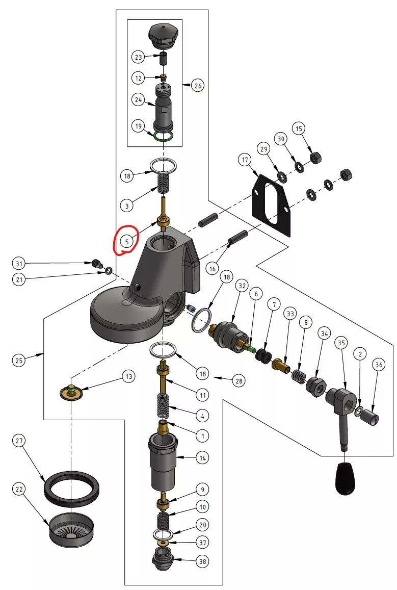 Ventil E61 Brühgruppe oben - ECM / Profitec