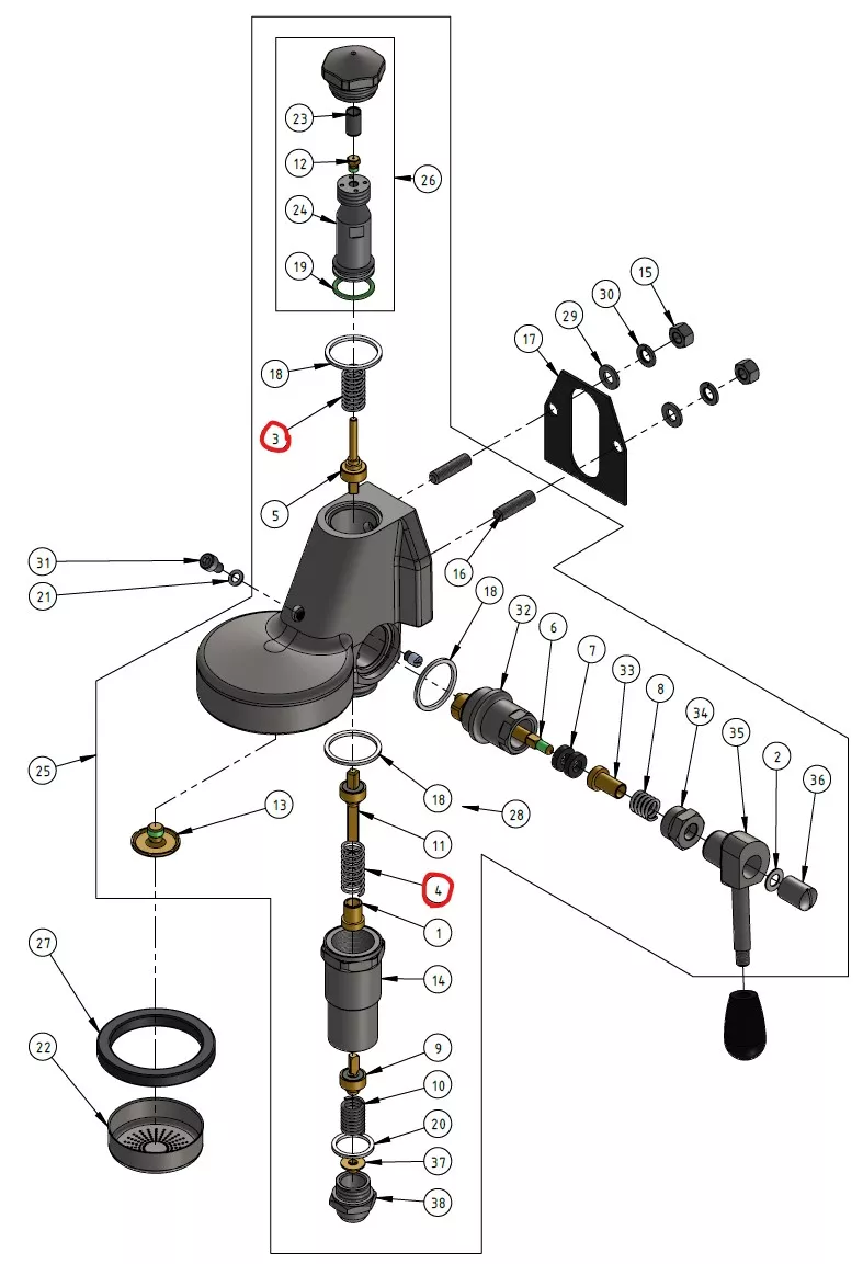 Feder E61 Brühgruppe oben Mitte - ECM / Profitec